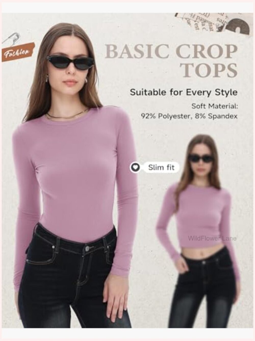 Long Sleeve Crop Top Tee for Women Slim Fit Stretchy Y2K Going Out Tops - Picture 3 of 7
